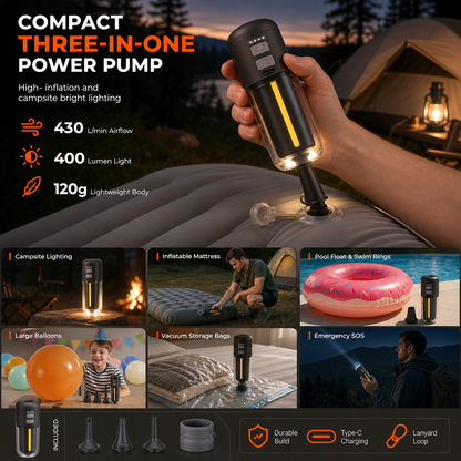 💨 50% OFF NOW! 🏕️ Portable Air Pump & Deflator – 3-in-1 with Emergency Light, Ambient Lamp & SOS – For Pool Floats, Boats & Air Mattresses 🔦