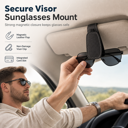 🕶️ OFFRE LIMITÉE –50% 🚗 Porte-Lunettes de Soleil Voiture — Clip Magnétique en Cuir, Support Tickets & Cartes