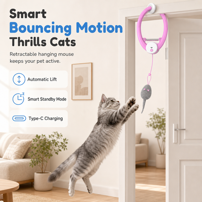 🐱 Interactive Cat Toy: Automatic Bouncing Mouse, Electric Retractable String, Clamp Mount, Safe Play
