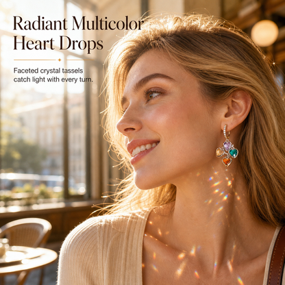 ⏳ Offre limitée −50% ⏰ Boucles d’Oreilles Pendantes Cœur Multicolore Rétro pour Femmes – Bijoux Mode❤️💚💙