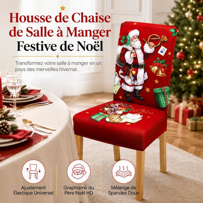 Housse de chaise élastique de Noël, housse complète extensible pour chaises de salle à manger à dossier haut