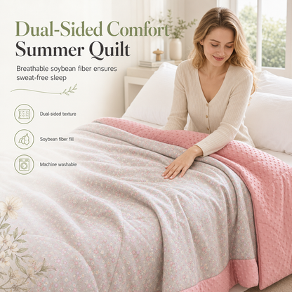 Lightweight Summer Cool Quilt with Soybean Fiber Filling and Textured Dot Fabric Machine Washable Air Conditioning Blanket for Adults and Kids