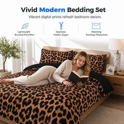 ⏳🔥 OFFRE LIMITÉE −50% ! ⏰🛯 Parure de Lit Housse de Couette Impression Numérique – Polyester, avec Taies d’Oreiller Assorties🐆