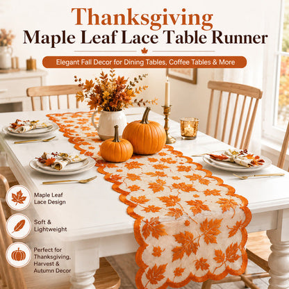 ⏳ Offre limitée −50% ⏰ Set Chemin de Table & Sets de Table Dentelle Feuilles d’Érable Automne
