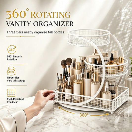 📢📢50% DE RÉDUCTION !! ⏰ Étagère organisateur de cosmétiques rotative pour coiffeuse et plan de travail de salle de bain – Rangement maquillage et soins de la peau