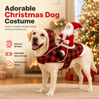 ⏳ Offre limitée −50% ⏰ Déguisement Noël Rouge pour Chien – Costume Père Noël Cavalier 3D avec Sangle de Poitrine Réglable