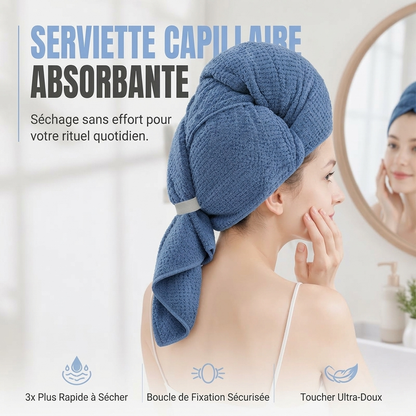 💧🧖 Serviette de Séchage pour Cheveux en Microfibre – Douce, Absorbante et Maintenue par Élastique