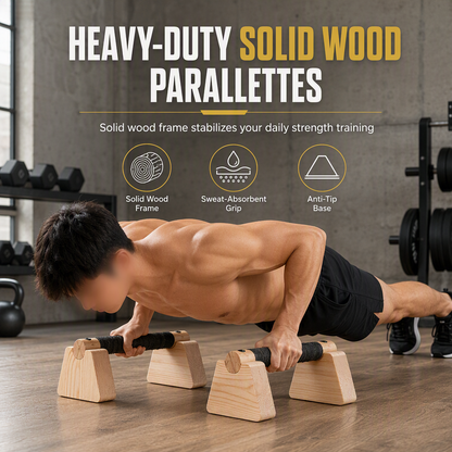 💪 ⏳🔥 OFFRE LIMITÉE −50% ! ⏰ Poignées de Pompes en Bois : Bois de Caoutchouc Massif, Base Trapézoïdale Anti-Vacillement, Pieds Antidérapants