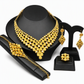 ⏳ OFFRE LIMITÉE −50% ! ⏰ Parure de Bijoux de Mariée Plaquée Or 24K | Style Dubaï & Indien | Collier, Bracelet, Bague & Boucles d’Oreilles pour Femme💩💍📿