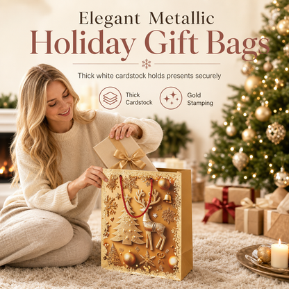 ⏳🔥 OFFRE LIMITÉE −50% ! ⏰ Sac Cadeau de Noël Élégant avec Poignées & Motif Sapin Doré en Relief – Emballage Cadeau Fêtes