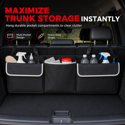 ⏳🔥 OFFRE LIMITÉE −50% ! ⏰ Organisateur de Coffre Voiture Multifonction en Tissu Oxford – Sac Suspendu au Siège Arrière, Compatible SUV, Noir, 90×12×25 cm