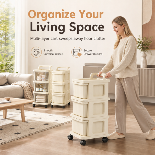 🧹🔥 OFFRE LIMITÉE −50% ! ⏰ Chariot de Rangement Roulant Multi-Étages Blanc Crème avec Tiroirs – Organisateur Mobile sur Roulettes pour Maison, Séjour, Chambre, Collations & Jouets ✨