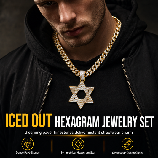 ⏳🔥 OFFRE LIMITÉE −50% ! ⏰ Pendentif Hip Hop Iced Out Étoile de David Creusée Strass avec Chaîne 50 cm