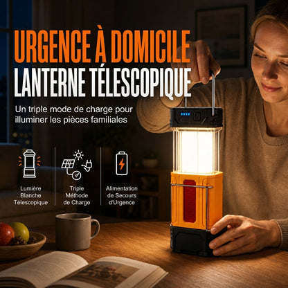 Lanterne de camping portable à énergie solaire et à manivelle, lampe d'urgence télescopique pour le camping en extérieur