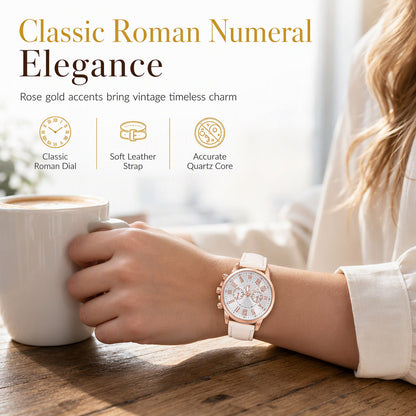 ⏳🔥 OFFRE LIMITÉE −50% ! ⏰ Montre Femme Quartz Simple – Bracelet Cuir, Cadran Trois Compteurs & Chiffres Romains