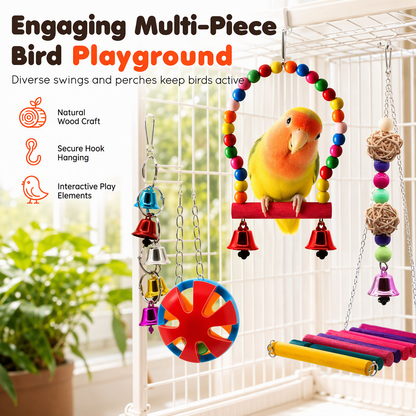 ⏳Limited-time 50% off💥Parrot Toy Set with Swing Perch and Chewing Toys for Bird Cage Decoration and Boredom Relief
