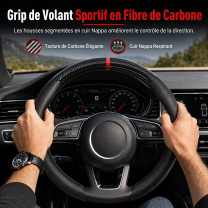 ⏳🔥 Offre limitée : -50 % ! ⏰Housse de volant en fibre de carbone 5D et cuir Nappa 38cm, respirante, absorbante et antidérapante, protection de volant