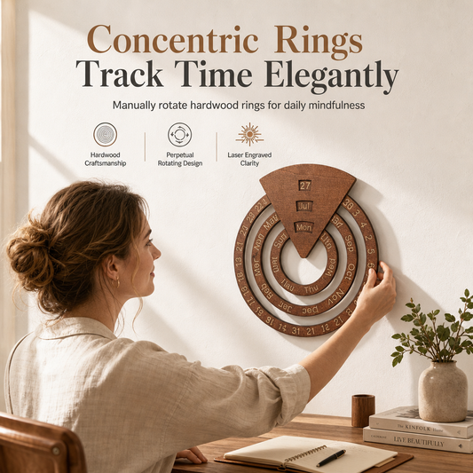 📢📢50% DE RÉDUCTION !! ⏰Calendrier Perpétuel Mural Rotatif en Bois - Décoration Circulaire