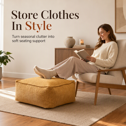 📢📢50% DE RÉDUCTION !! ⏰ Housse de Pouf de Rangement : À Garnir de Vêtements, Grande Fermeture Éclair, Lavable, 45x45x23cm🧺🛋️