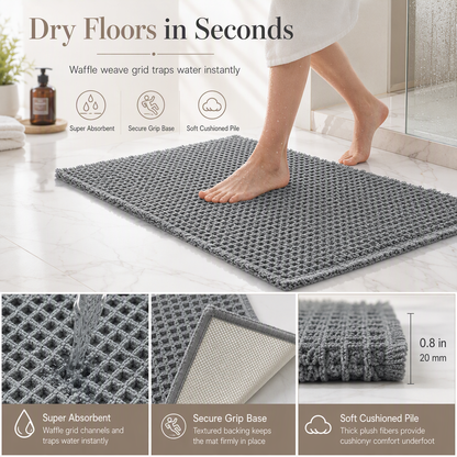 ⏳ Offre limitée : -50 % ⏰ Tapis de bain ou d’entrée uni, absorbant et antidérapant, en tissu gaufré