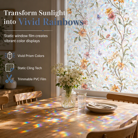 📢📢 -50 % !! ⏰ Film décoratif électrostatique pour vitres, effet arc-en-ciel et motifs floraux colorés