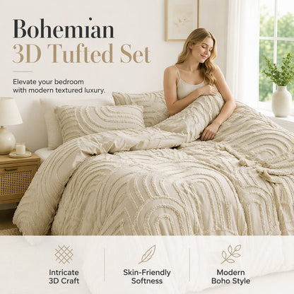 ⏳ Offre limitée : -50 % ⏰ Parure de lit avec housse de couette à motifs tuftés en relief et larges rayures arc-en-ciel