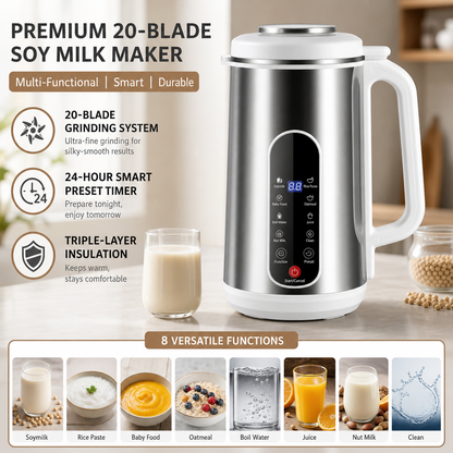 ⏳ Offre limitée : -50 % ⏰ Machine à lait de soja et blender multifonction en acier inoxydable 304, grande capacité, sans filtration et avec programmation intelligente