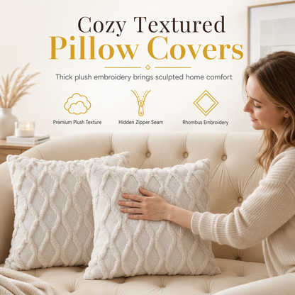 ⏳ Offre spéciale : -50 % !! 🛋️ Housse de coussin douce en peluche à losanges géométriques brodés, une touche chaleureuse et minimaliste pour le canapé et le lit ✨