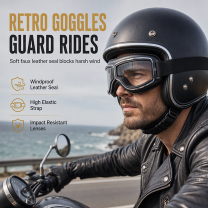 📢📢-50 % !! ⏰ Lunettes de moto rétro coupe-vent pour casque cruiser et moto tout-terrain