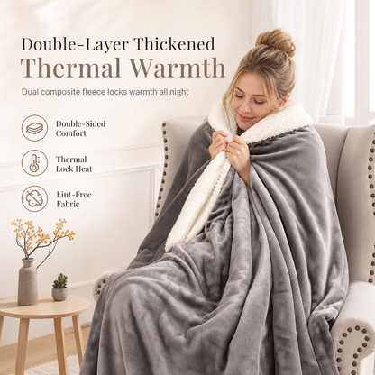 🛋️ -50 % ! ✨ Plaid épais réversible en flanelle et polaire sherpa, une couverture chaude, douce et luxueuse