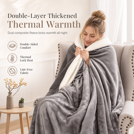 🛋️ -50 % ! ✨ Plaid épais réversible en flanelle et polaire sherpa, une couverture chaude, douce et luxueuse