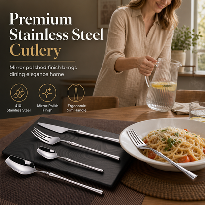 📢📢 -50 % 🥂 Ensemble de couverts en acier inoxydable 304, couteaux, fourchettes et cuillères au design fin et élégant