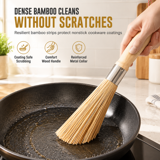 📢📢 -50 % !! ⏰ Brosse traditionnelle en bambou naturel pour nettoyer les woks, casseroles et poêles