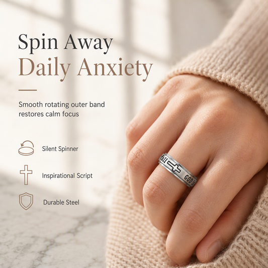 🌸 -50 % maintenant ! 🌸 Bague tournante argentée en acier titane avec gravure « God Is Within Her She Will Not Fall » (Dieu est en elle, elle ne tombera pas)