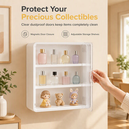 🧸✨💖 Vitrine murale transparente pour figurines avec deux étagères et rangement