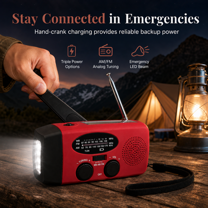 📻 Radio d’urgence solaire à manivelle – AM/FM et alertes météo NOAA